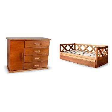 Imagem de Conjunto Dormitório de Solteiro com Bicama e Cômoda Sapateira Mogno Mel