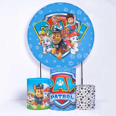 Imagem de Kit Painel de Festa Redondo de 1,80m e Trio de Cilindros Patrulha Canina - Fera Print