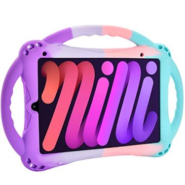 Imagem de TopEsct Capa infantil para iPad mini 7 (A17 Pro) 2024/iPad Mini6 2021, capa de silicone à prova de choque com suporte para iPad mini de 21.1 cm 6ª/7ª geração, puple e turquesa