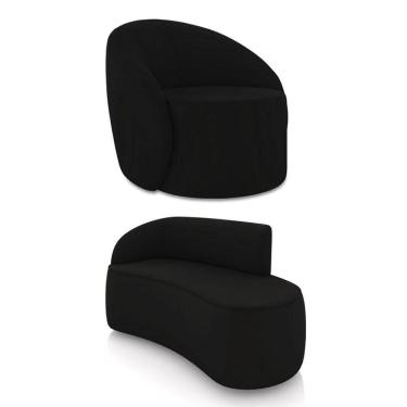 Imagem de Sofá 2 Lugares Orgânico 140cm Morgan E Poltrona Lua Veludo Preto D03 - D`rossi