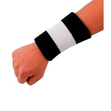 Imagem de Munhequeira Esportiva 15cm Toalha Cor Preta e Branca Absorve Suor