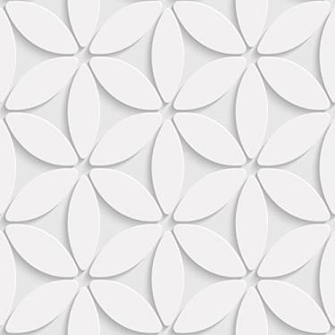 Imagem de Papel De Parede Adesivo Floral Efeito Gesso 3D Flor Mosaico Geométrico Branco 5m