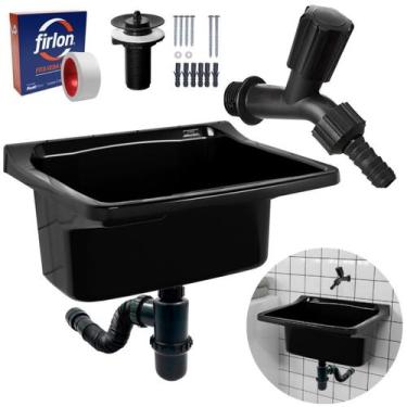 Imagem de Tanque Plástico 22L Lavanderia Preto + Sifão Copo Universal - Astra