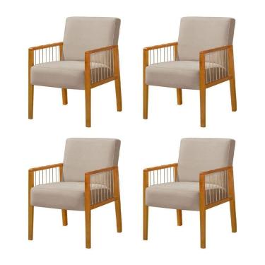 Imagem de Kit 4 Poltronas Decorativa Base Em Madeira Maciça E Corda Náutica Copacabana Veludo Bege - Bege