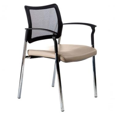 Imagem de Cadeira Base Cromada Tela Mesh Bege Design Office Móveis