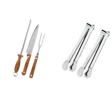 Imagem de Kit Churrasco 3 peças + Kit pegador Para Churrasco(Kit Churrasco + Pegador)