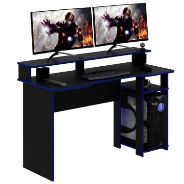 Imagem de Mesa Para Escritório Home Office Gamer Me4153 Mdp Preto/Azul