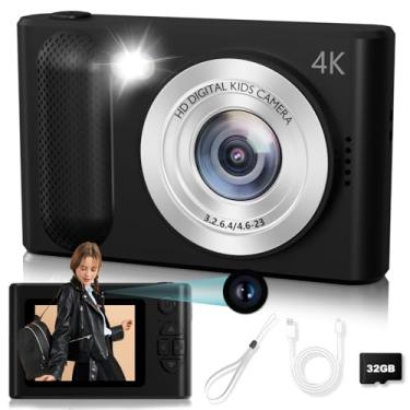 Imagem de Câmera digital infantil, 48 MP, 1080p, zoom 8x, luz de preenchimento, cartão SD de 32 GB (rosa) (preto)