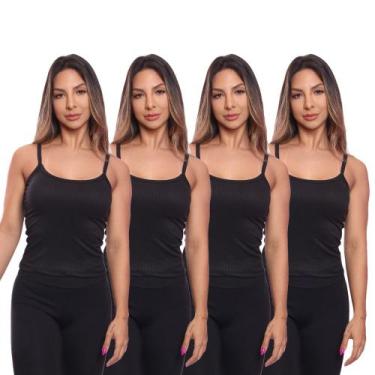Imagem de Kit 4 Regatas De Alcinha Canelado Lisa Básica Feminina - Brás e Cia, G