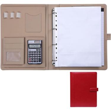 Imagem de Estojo De Escrita A4, Estojo De Conferência Em Couro, Estojo De Documentos Com Zíper, Pasta à Prova D'água Com Pasta De Anel, Prancheta, Bloco De Notas, Pasta De Pasta De Port, Red
