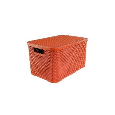 Imagem de Caixa Organizadora Rattan com Tampa, 7 Litros, Empilhável, Terracota, 28 x 18 x 16 cm