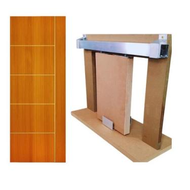 Imagem de Kit Porta Madeira Frisada 4000  - 80x210 + Trilho Correr 1,60 Natural 