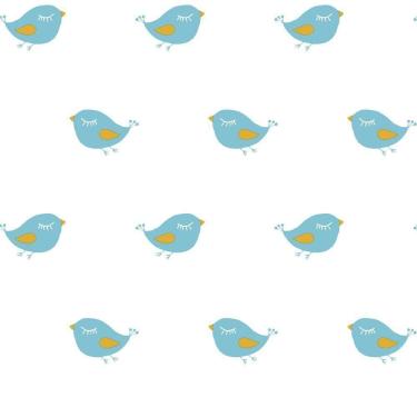 Imagem de Papel De Parede Infantil Passarinhos Branco E Azul Ff4006