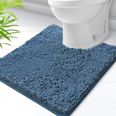 Imagem de AINAHYVA Tapete de banheiro em forma de U, tapetes de banheiro de chenille super absorventes e forro antiderrapante de PVC forte para tapetes higiênicos em forma de U, lavável na máquina, tapetes de