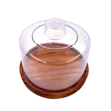 Imagem de Queijeira de Madeira Rústica Pequena 14cm com Tampa de Acrílico R PQ, 