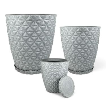 Imagem de Vaso Planta，Conjunto de 3 Vasos Decorativos de Diamantes P, M, G(CINZA C/PRATO)
