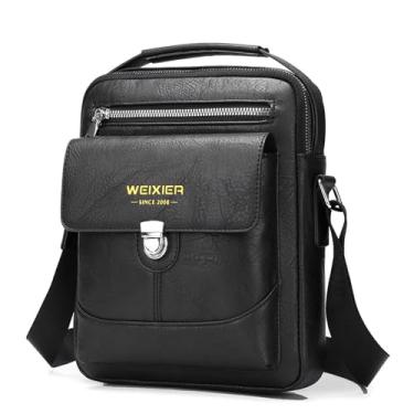 Imagem de Bolsa de ombro masculina transversal pequena vintage de couro bolsa transversal lateral, Preto, Small