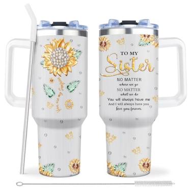 Imagem de Muilzon Sister Gifts from Sisters Tumbler 1,134 g - Presentes engraçados legais para irmã grande/pequena da caneca de café Brother - Ideias de presente de aniversário de Natal para Soul Sisters Cup