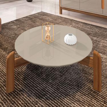 Imagem de Mesa De Centro Redonda Lizz 64cm Off-white/cedro
