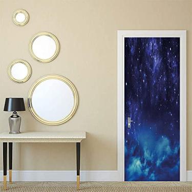 Imagem de Papel de parede de pintura de parede de porta de quarto céu noturno, nebulosa do espaço sideral profundo, estrelado, Via Láctea, estrelas, nuvens, arte nebulosa, para dormitórios, escritórios e