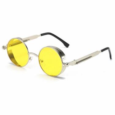 Imagem de Óculos de sol Steampunk de metal, masculino e feminino, redondo, vintage, de qualidade, amarelo prateado, tamanho único