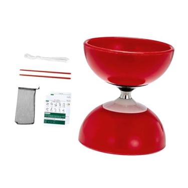 Imagem de YIJU Malabarismo chinês Diabolo flexível prático com duas cabeças 1 bolsa de rede brinquedo ioiô chinês brinquedo de habilidade Diabolo para crianças, Vermelho