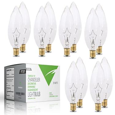 Imagem de BULBMASTER Lâmpadas decorativas de ponta cega CTC lustre lâmpadas incandescentes ponta torpedo, base de lâmpada candelabro E12, branco macio, pacote com 12 (25W-TORPEDO-12PK)