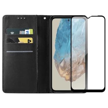 Imagem de Capa Carteira Flip Case para Samsung Galaxy M35 com Película de Vidro Temperado 3D, Proteção de Câmera, Preto