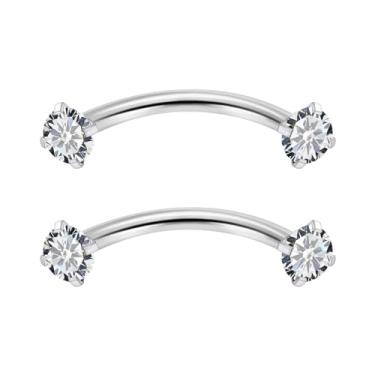Imagem de Vqoxaggi Piercing de sobrancelha 16G, aço cirúrgico, zircônia cúbica, rosca interna, vertical, labret, lábios, barra curvada, pequenos anéis de sobrancelha, torre de orelha, pequeno anel de umbigo