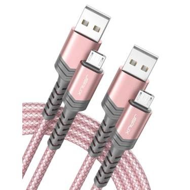 Imagem de Cabo micro USB Android, JSAUX (pacote com 2 unidades) Micro USB para USB A carregador de sincronização de alta velocidade cabo trançado de nylon para Samsung Galaxy S6 S7 Edge J7 Note 5, LG, Kindle, Xbox, PS4 e mais, Gold Rose, 6.6ft+6.6ft