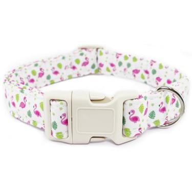 Imagem de Coleira para cães flamingo tropical - coleira rosa para meninos e meninas com fivela de liberação rápida, ajustável para cães pequenos no verão e festas na piscina, flamingo branco - S