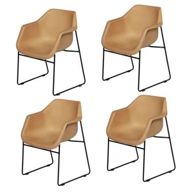 Imagem de Conjunto 4 Cadeiras Base Tubular Fixa Lodelô Preto/Serragem