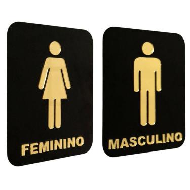 Imagem de Kit 2 Placas Wc Acrílico Banheiro Masculino Feminino 20x15cm