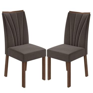 Imagem de Cadeira para Mesa de Jantar Apogeu kit 02 Peças Veludo Liso Marrom Imbuia Clean - Lopas