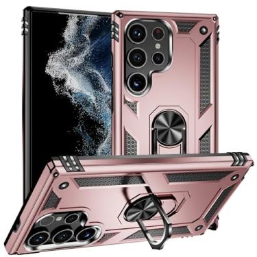Imagem de Dionsibei Capa de impacto de queda de grau militar para Samsung Galaxy S23 Ultra 360 metal giratório suporte suporte armadura resistente à prova de choque capa para celular Galaxy S23 Ultra (ouro rosa