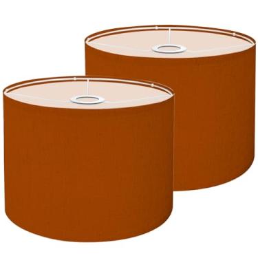 Imagem de Abajur de tambor cor lisa laranja queimado cor sólida é laranja queimado abajur médio abajur de tecido de linho de substituição para abajur de mesa de cabeceira Candeeiros de chão Spider Fitter 28 x