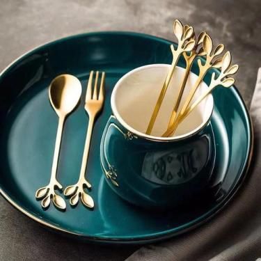 Imagem de 20 Peças Talheres Criativos De Aço Inoxidável Dourado Garfo De Frutas 