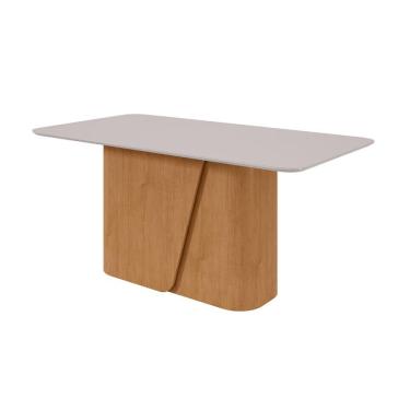 Imagem de Mesa de Jantar Retangular com Tampo de MDF 25 mm e Vidro Luar I Off White e Amêndoa 170 cm