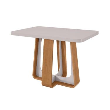 Imagem de Mesa de Jantar Retangular com Tampo de MDF 40 mm e Vidro Sintonia Off White e Amêndoa 120 cm