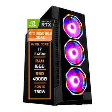 Imagem de Pc Gamer Fácil, Intel Core I7, 3.4 Ghz 16GB,Rtx 3050, 8GB GDDR6, SSD 480GB - Fonte 750w.
