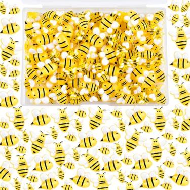 Imagem de BENOSPACE 160 peças de contas de resina de abelhas para artesanato, abelha de plástico com caixa de abelha plana pequenas abelhas artesanais para enfeites de guirlanda DIY e decoração de suprimentos