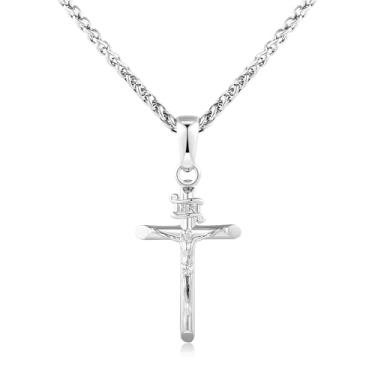 Imagem de Colar de cruz crucifixo para homens e mulheres, pingente de diamante baguete gelado - Corrente de 2,5 mm banhada a ouro 18 k Hip Hop Bling, Medium, Aço inoxidável, Zircônia cúbica 5A