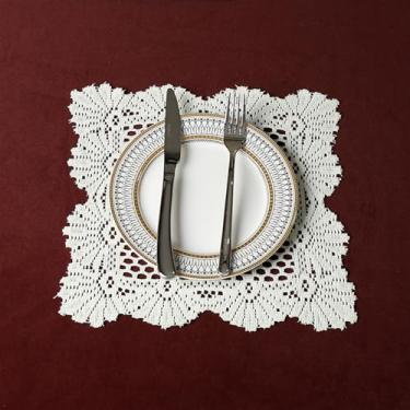 Imagem de Pequenos jogos americanos quadrados feitos à mão em crochê, tapetes de mesa vintage de renda para móveis, sala de jantar, festa de casamento, uso interno e externo, 30,5 x 30,5 cm