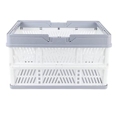 Imagem de Cestas dobráveis com alças impermeabilizáveis de armazenamento dobrável cestas de compras plásticas para o escritório da cozinha em casa Material 44.5x31.7x25.8cm (Branco grande)