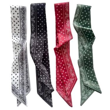 Imagem de AruiLeo 4 peças, bolsa, alça de mão, fita de cabelo, faixa de cabeça, lenço de pescoço para cabelo, moda skinny, cachecóis para mulheres, presente (branco preto)
