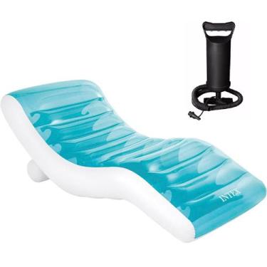Imagem de Colchão boia inflável bronzeadora intex ibiza + bomba manual, Azul