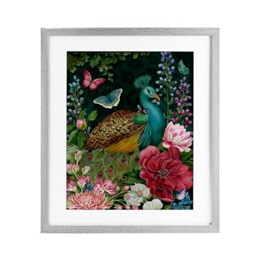 Imagem de Stupell Industries Impressão emoldurada cinza pavão jardim selvagem sob vidro por Nicole Tamarin, 40,6 x 33,5