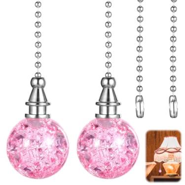 Imagem de Pacote com 2 correntes de cristal para ventilador de teto, extensor de esferas decorativas, corrente de extensão de cabo de ventilador, 24,4 cm de comprimento, rosa vintage, pingente de diamante