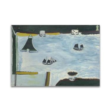 Imagem de RYLJCZ Reproduções de pinturas famosas de Alfred Wallis-(Mount's Bay) Impressões em tela - quadros decorativos para sala de estar 30 x 42 cm (11,8 x 16,5 pol) sem moldura