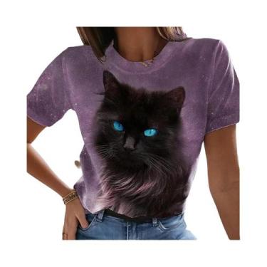 Imagem de Camiseta Feminina Plus Size com Estampa 3D de Gato Kawaii - Estilo Har
